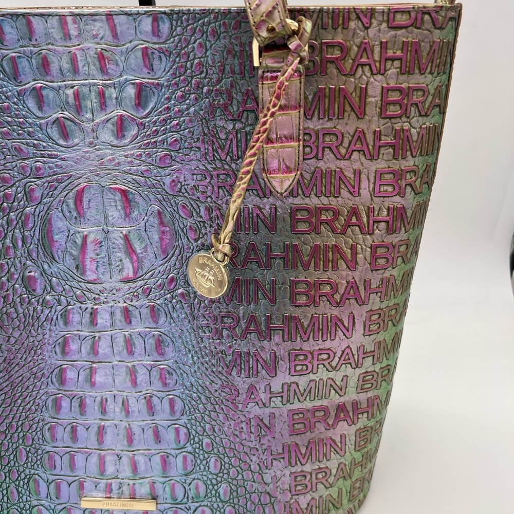 Brahmin Iridescent Multi Croc-Embossed Tote with Gold Hardware - Picture 3 of 12